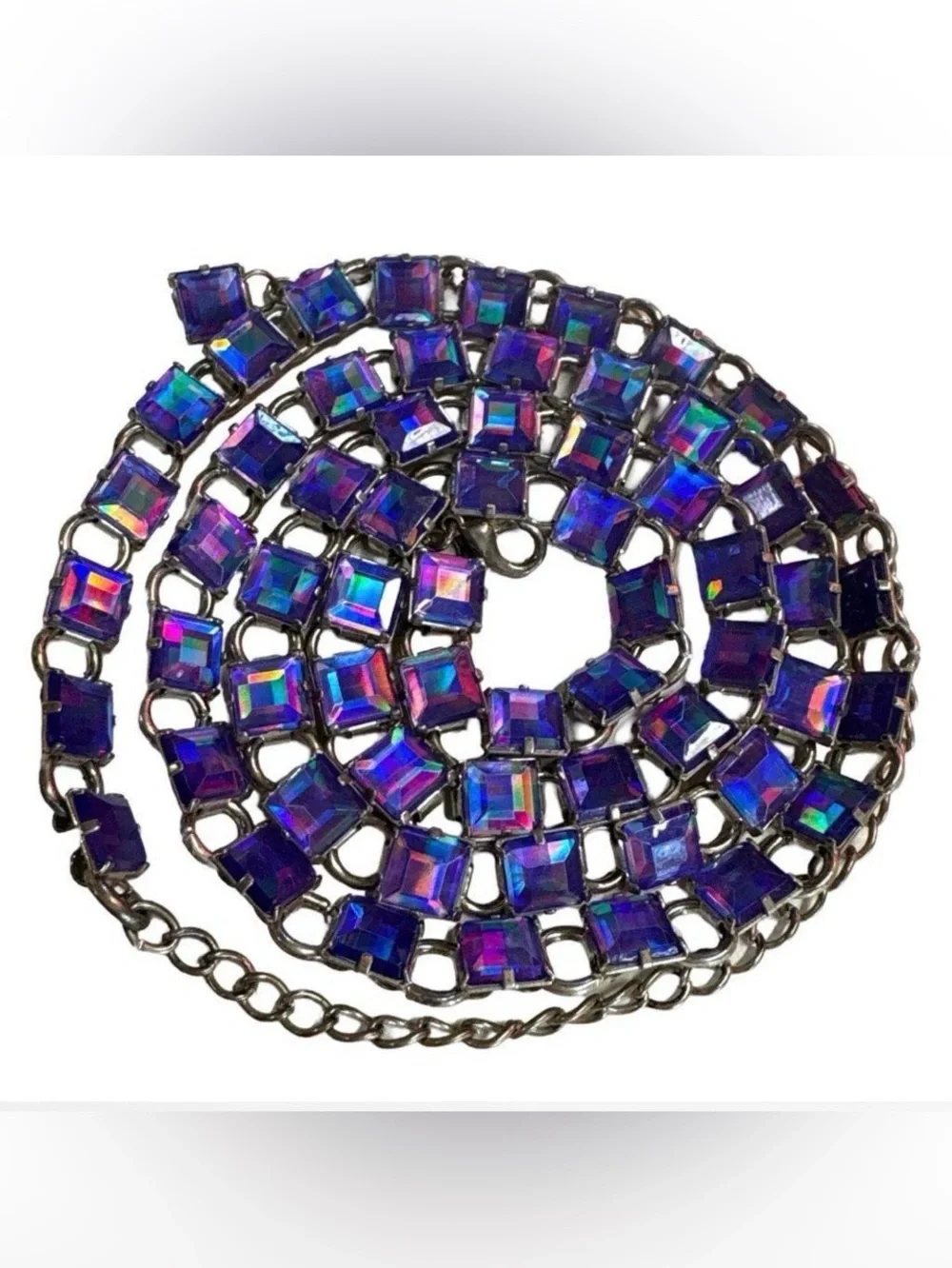 Rare Quality 40” Long Purple Iridescent Link Necklace Vintage 90s Style